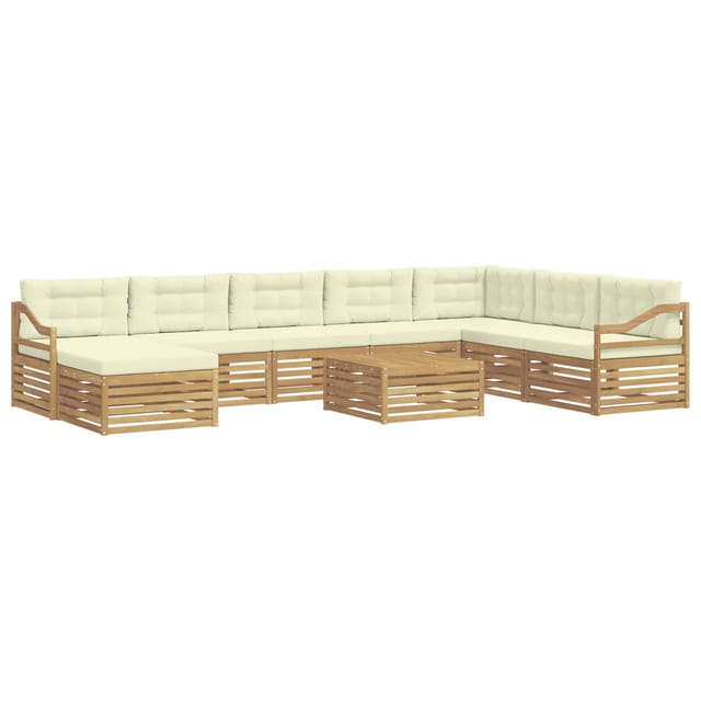 vidaXL Outdoor-Sofagarnitur mit Kissen 9-Tlg Weiß und Creme Polyester 3391020