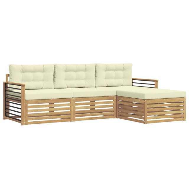 vidaXL Outdoor-Sofagarnitur mit Kissen 4-Tlg Weiß und Creme Polyester 3390295