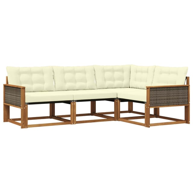 vidaXL Outdoor-Sofagarnitur mit Kissen 4 Stk Natur und Creme 3381386