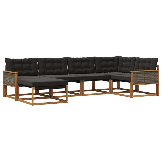 vidaXL Outdoor-Sofagarnitur mit Kissen 6 Stk Natur und Schwarz 3381532