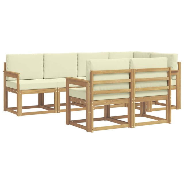 vidaXL Outdoor-Sofagarnitur mit Kissen 7-Tlg Weiß und Creme Polyester 3387759