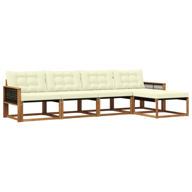 vidaXL Outdoor-Sofagarnitur mit Kissen 5 Stk Natur und Creme 3381358