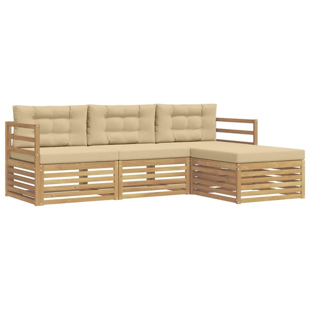 vidaXL Outdoor-Sofagarnitur mit Kissen 4-Tlg Weiß und Beige Polyester 3390268