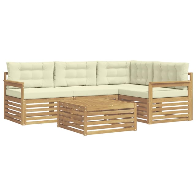 vidaXL Outdoor-Sofagarnitur mit Kissen 6-Tlg Weiß und Creme Polyester 3390430