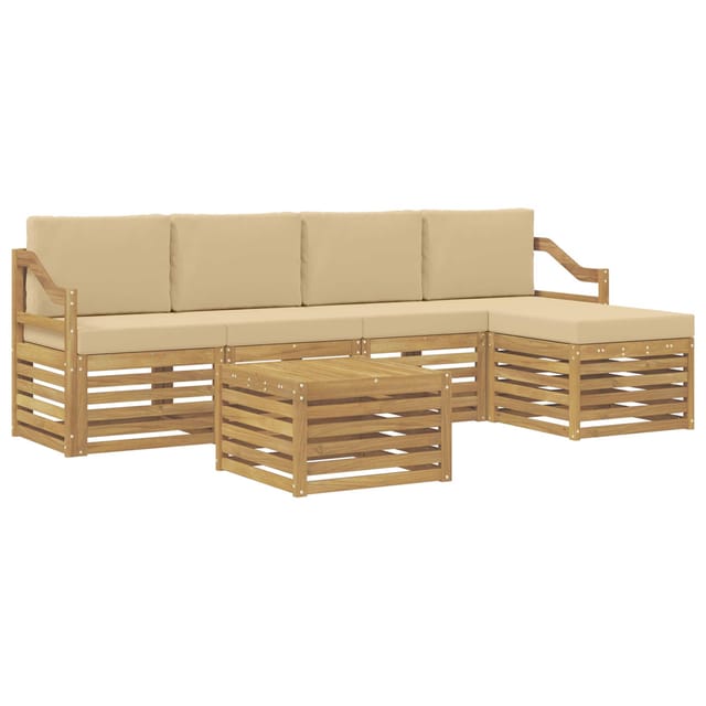 vidaXL Outdoor-Sofagarnitur mit Kissen 6-Tlg Weiß und Beige Polyester 3391733