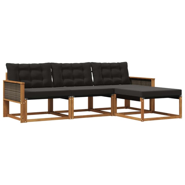 vidaXL Outdoor-Sofagarnitur mit Kissen 4 Stk Natur und Schwarz 3381340