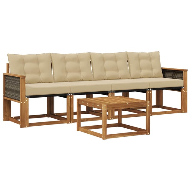 vidaXL Outdoor-Sofagarnitur mit Kissen 5 Stk Natur und Beige 3381757