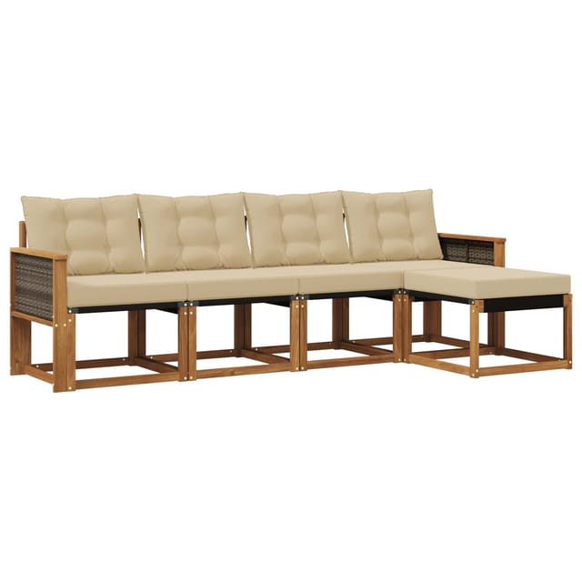 vidaXL Outdoor-Sofagarnitur mit Kissen 5 Stk Natur und Beige 3381885