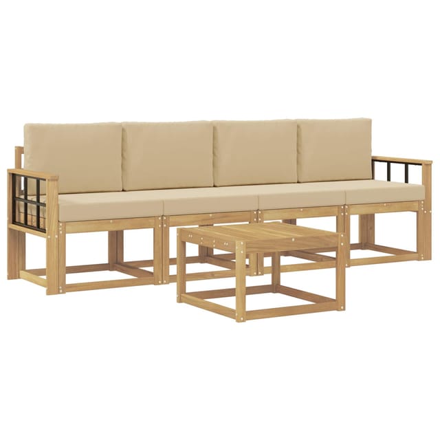 vidaXL Outdoor-Sofagarnitur mit Kissen 5-Tlg Weiß und Beige 3387222