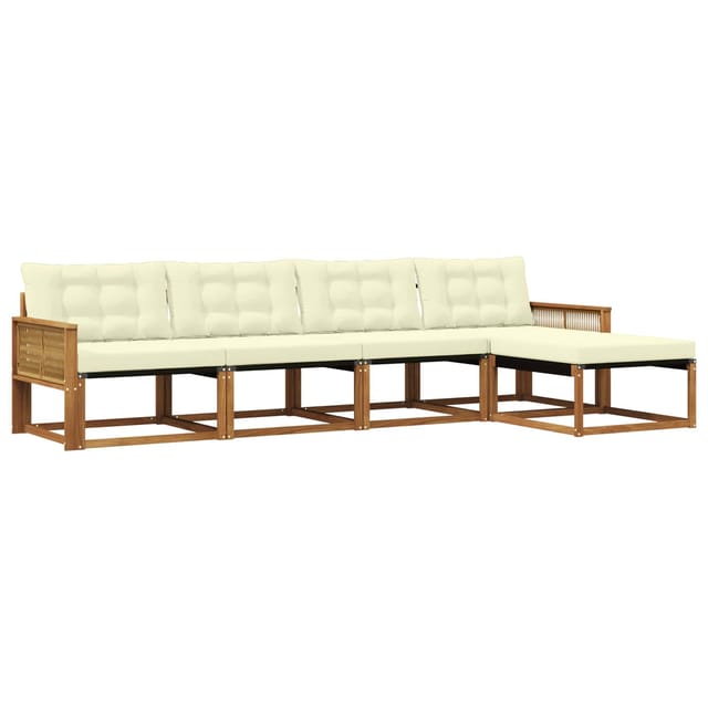 vidaXL Outdoor-Sofagarnitur mit Kissen 5 Stk Natur und Creme 3381362