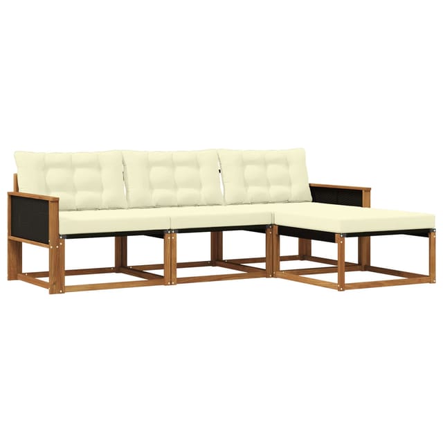 vidaXL Outdoor-Sofagarnitur mit Kissen 4 Stk Natur und Creme 3381334