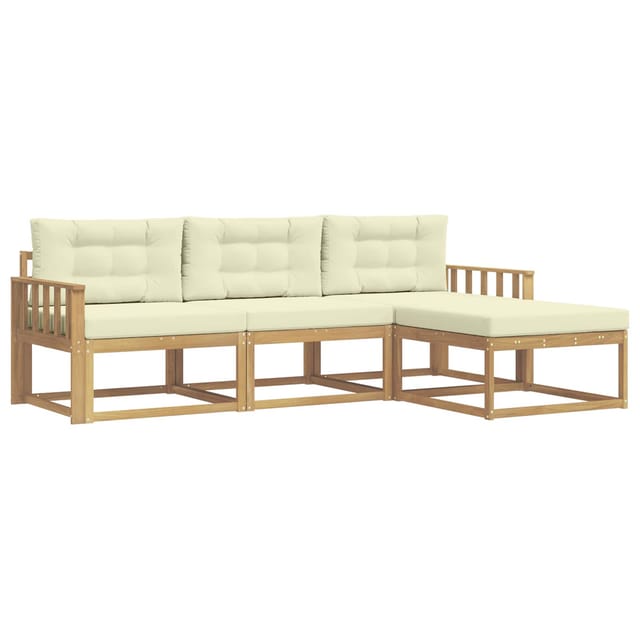 vidaXL Outdoor-Sofagarnitur mit Kissen 4-Tlg Weiß und Creme Polyester 3386264