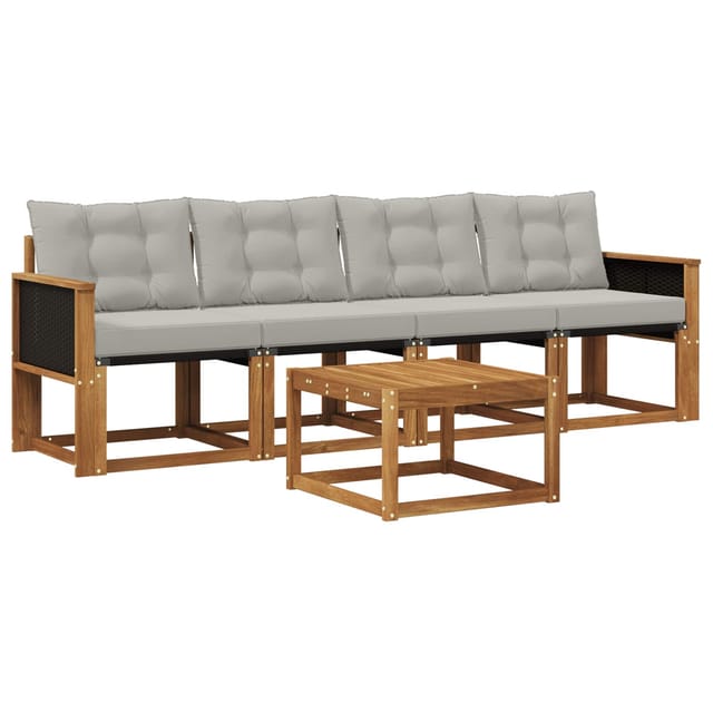 vidaXL Outdoor-Sofagarnitur mit Kissen 5 Stk Natur und Hellgrau 3381751