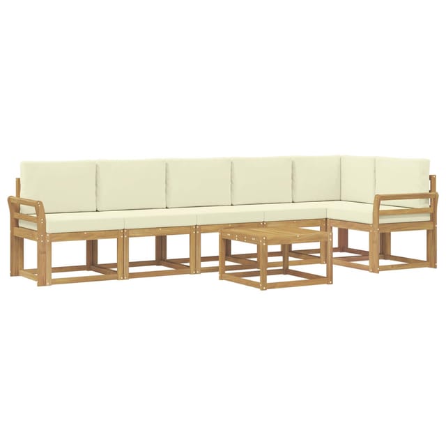 vidaXL Outdoor-Sofagarnitur mit Kissen 7-Tlg Weiß und Creme Polyester 3387734