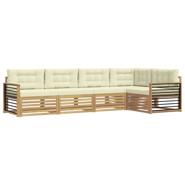 vidaXL Outdoor-Sofagarnitur mit Kissen 6-Tlg Weiß und Creme Polyester 3390495