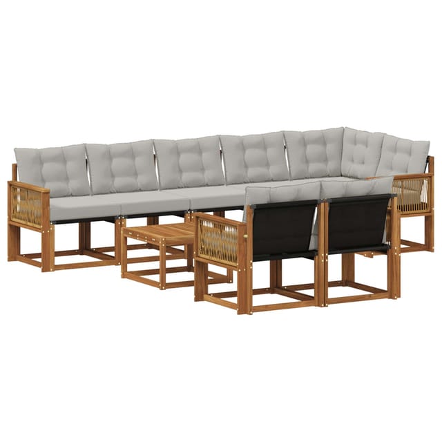 vidaXL Outdoor-Sofagarnitur mit Kissen 9 Stk Natur und Hellgrau 3382051
