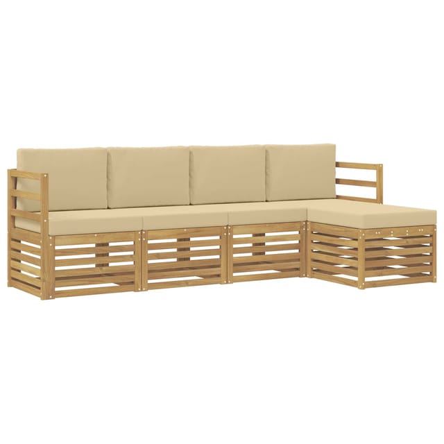 vidaXL Outdoor-Sofagarnitur mit Kissen 5-Tlg Weiß und Beige Polyester 3391658
