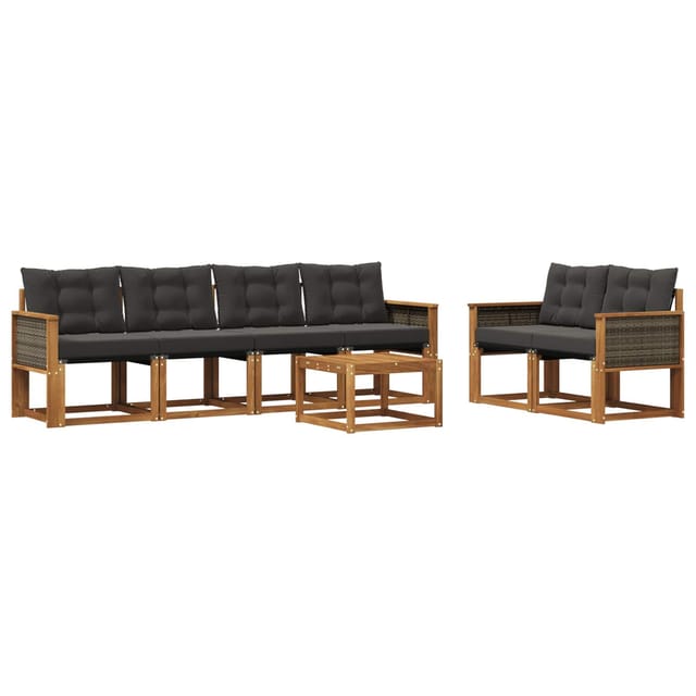 vidaXL Outdoor-Sofagarnitur mit Kissen 7 Stk Natur und Schwarz 3381788