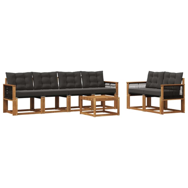 vidaXL Outdoor-Sofagarnitur mit Kissen 7 Stk Natur und Schwarz 3381792