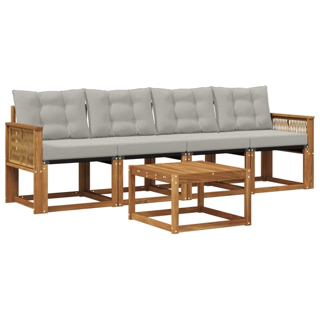 vidaXL Outdoor-Sofagarnitur mit Kissen 5 Stk Natur und Hellgrau 3381763