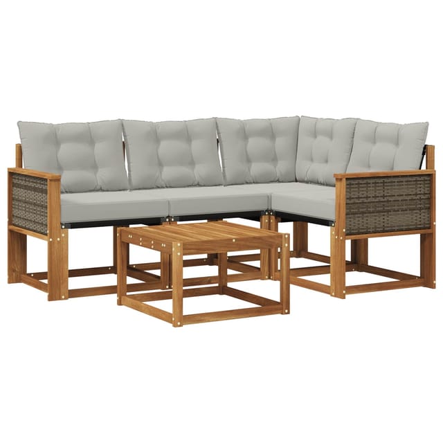 vidaXL Outdoor-Sofagarnitur mit Kissen 5 Stk Natur und Hellgrau 3381931