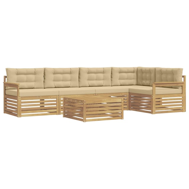 vidaXL Outdoor-Sofagarnitur mit Kissen 6-Tlg Weiß und Beige Polyester 3390513