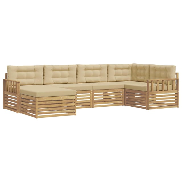 vidaXL Outdoor-Sofagarnitur mit Kissen 6-Tlg Weiß und Beige Polyester 3390758