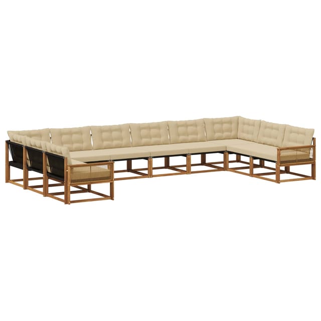 vidaXL Outdoor-Sofagarnitur mit Kissen 10 Stk Natur und Beige 3381717