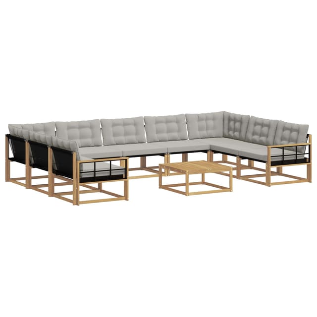 vidaXL Outdoor-Sofagarnitur mit Kissen 10-Tlg Weiß und Hellgrau 3389097