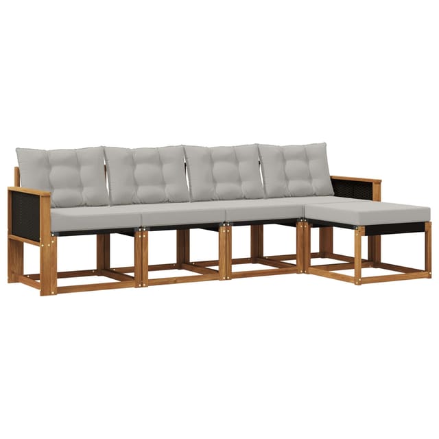 vidaXL Outdoor-Sofagarnitur mit Kissen 5 Stk Natur und Hellgrau 3381879