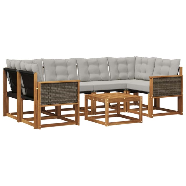 vidaXL Outdoor-Sofagarnitur mit Kissen 7 Stk Natur und Hellgrau 3381803