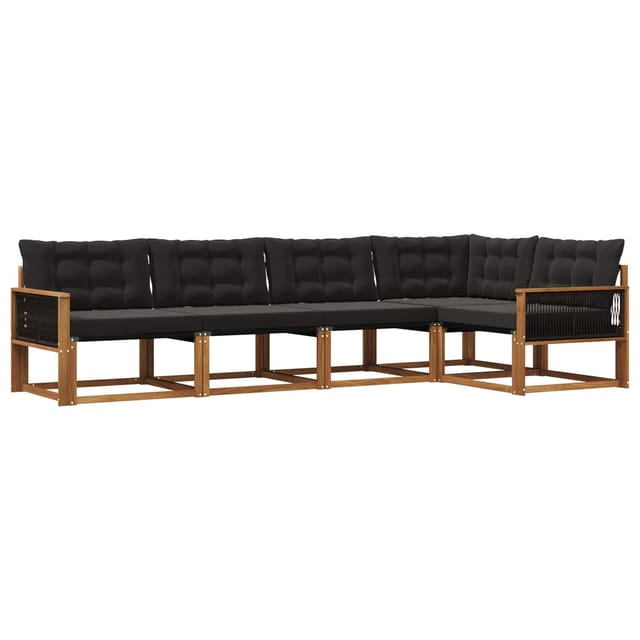 vidaXL Outdoor-Sofagarnitur mit Kissen 5 Stk Natur und Schwarz 3381424