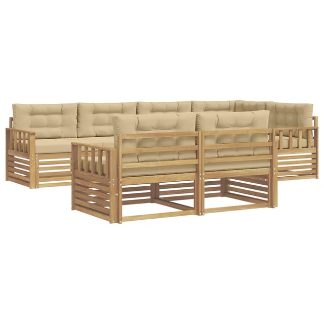 vidaXL Outdoor-Sofagarnitur mit Kissen 7-Tlg Weiß und Beige Polyester 3390638