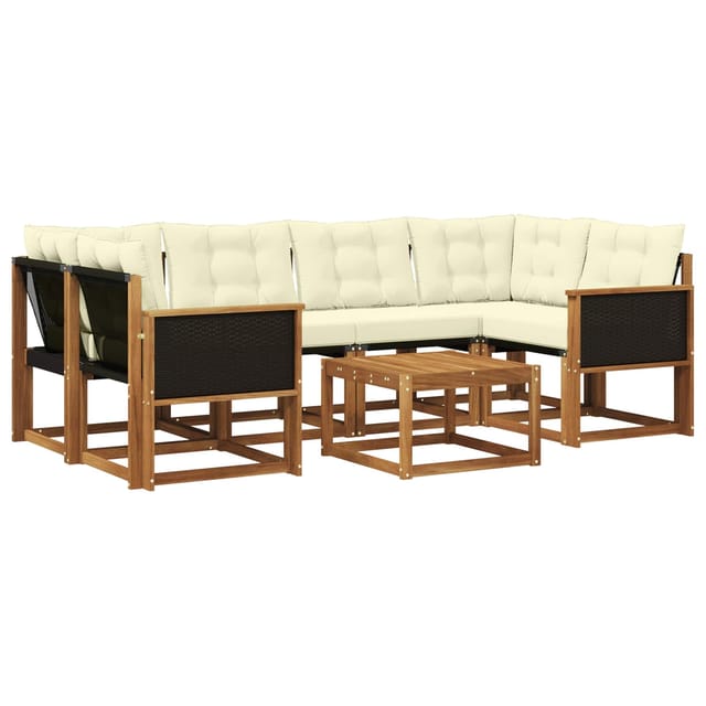 vidaXL Outdoor-Sofagarnitur mit Kissen 7 Stk Natur und Creme 3381798