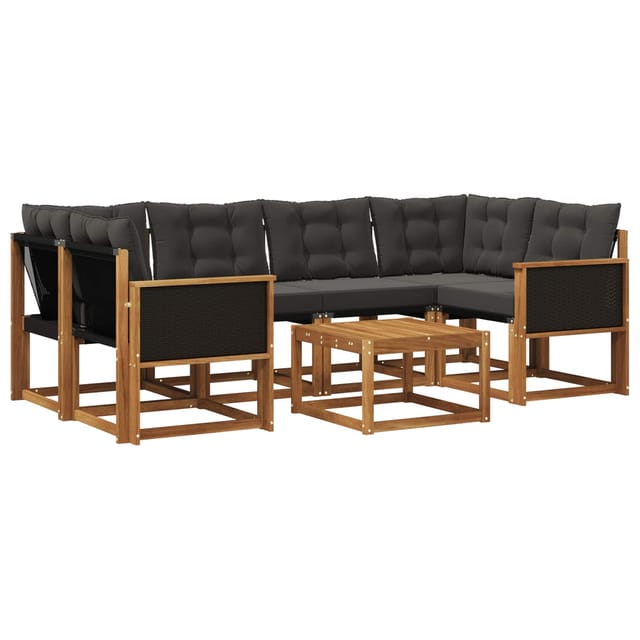 vidaXL Outdoor-Sofagarnitur mit Kissen 7 Stk Natur und Schwarz 3381800