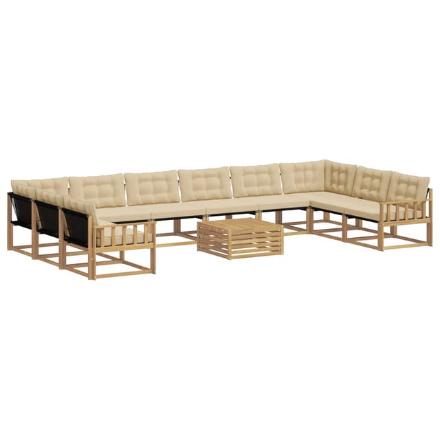 vidaXL Outdoor-Sofagarnitur mit Kissen 11-Tlg Weiß und Beige 3389139
