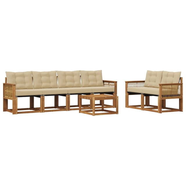 vidaXL Outdoor-Sofagarnitur mit Kissen 7 Stk Natur und Beige 3381797
