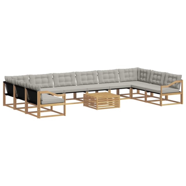 vidaXL Outdoor-Sofagarnitur mit Kissen 11-Tlg Weiß und Hellgrau 3389149