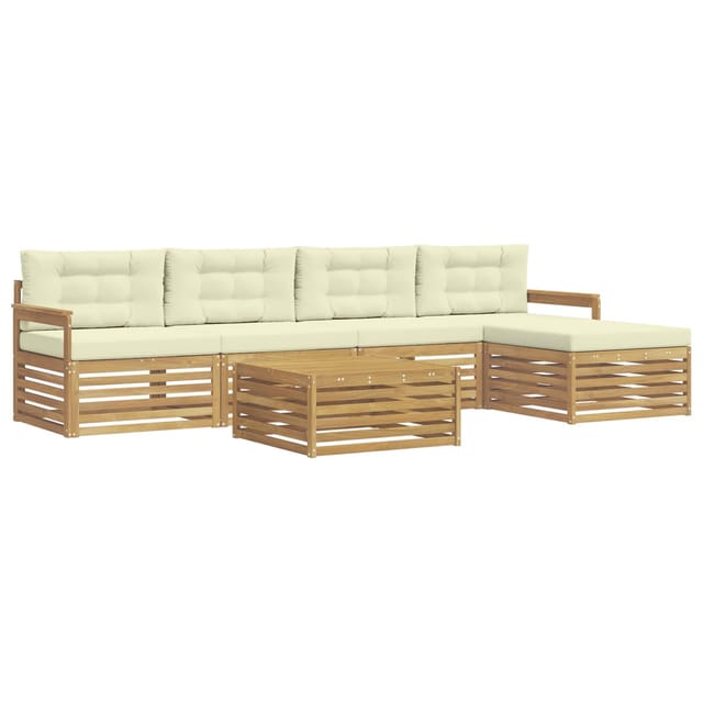 vidaXL Outdoor-Sofagarnitur mit Kissen 7-Tlg Weiß und Creme Polyester 3390350
