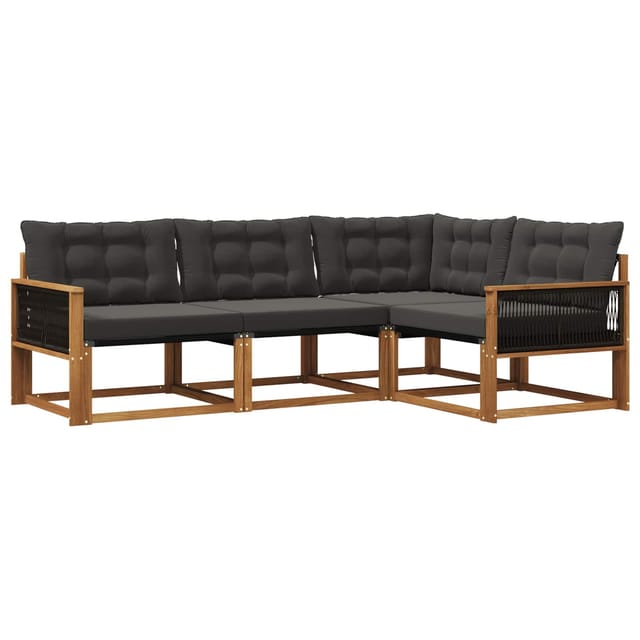 vidaXL Outdoor-Sofagarnitur mit Kissen 4 Stk Natur und Schwarz 3381392
