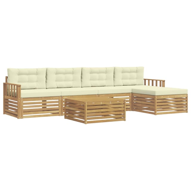 vidaXL Outdoor-Sofagarnitur mit Kissen 7-Tlg Weiß und Creme Polyester 3390355