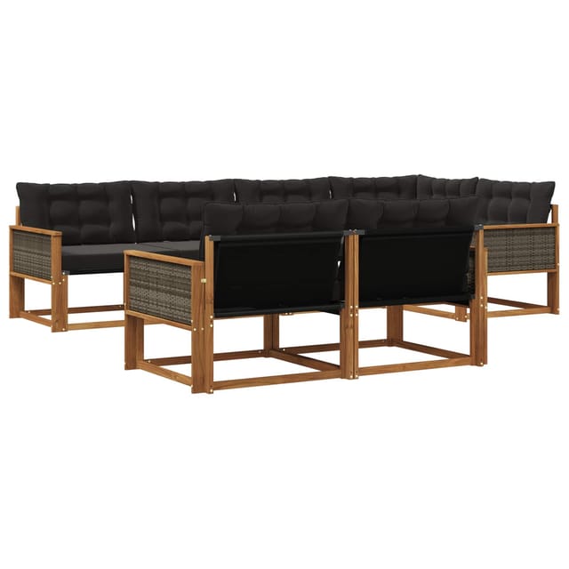 vidaXL Outdoor-Sofagarnitur mit Kissen 7 Stk Natur und Schwarz 3381484