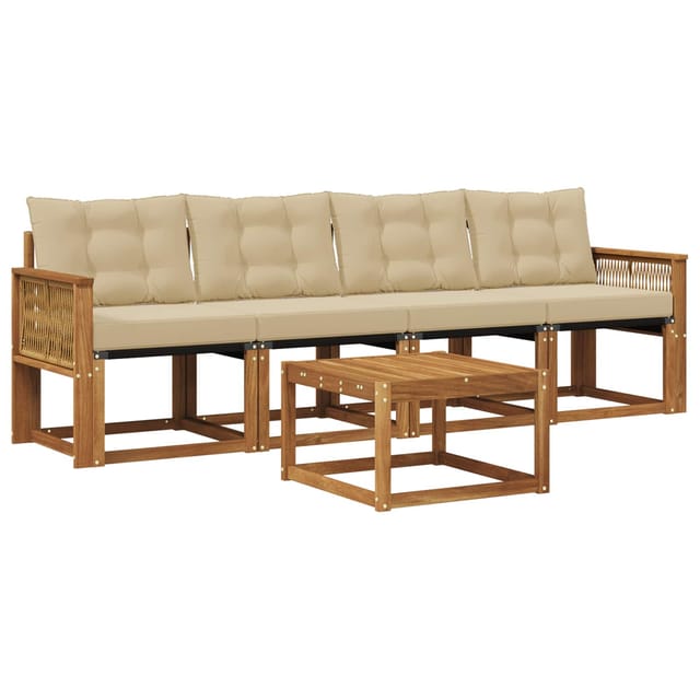 vidaXL Outdoor-Sofagarnitur mit Kissen 5 Stk Natur und Beige 3381765