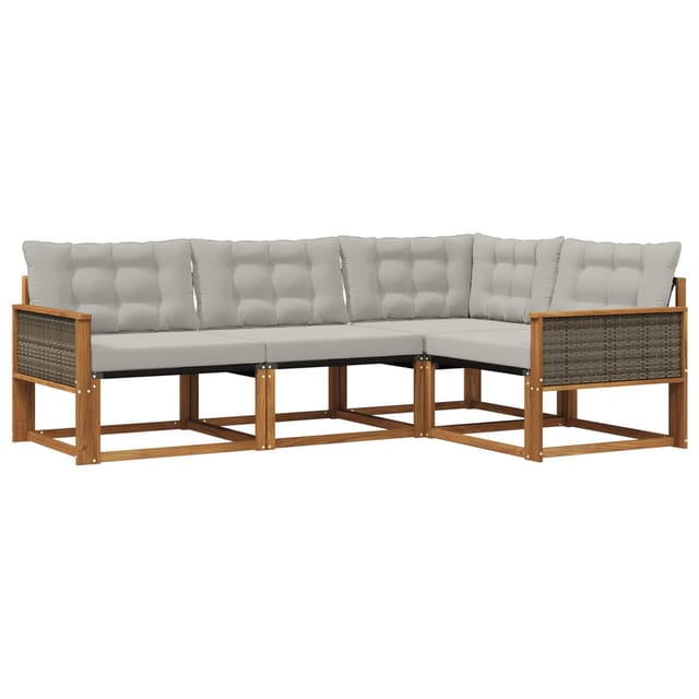 vidaXL Outdoor-Sofagarnitur mit Kissen 4 Stk Natur und Hellgrau 3381387