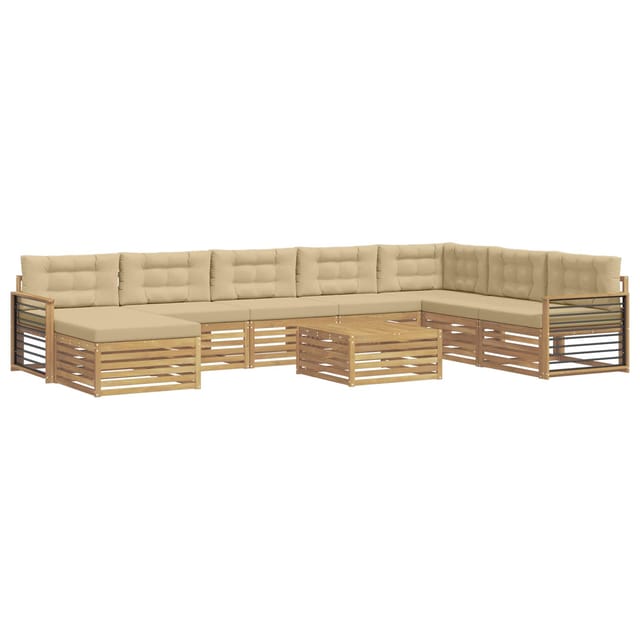 vidaXL Outdoor-Sofagarnitur 9-Tlg Weiß und Beige Massivholz Akazie 3391018