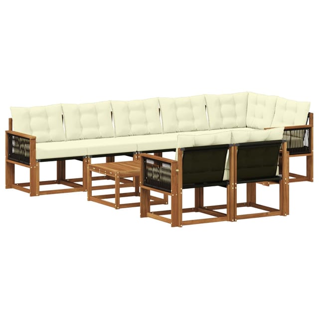 vidaXL Outdoor-Sofagarnitur mit Kissen 9 Stk Natur und Creme 3382046