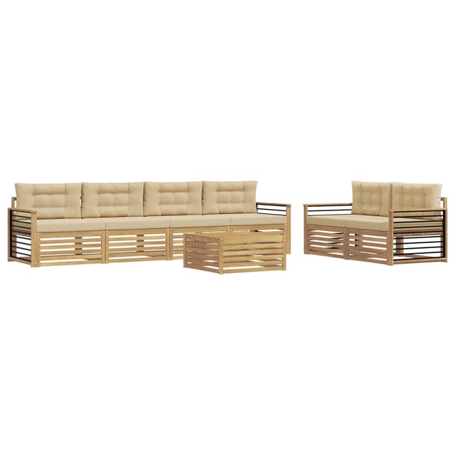 vidaXL Outdoor-Sofagarnitur mit Kissen 7-Tlg Weiß und Beige Polyester 3390098