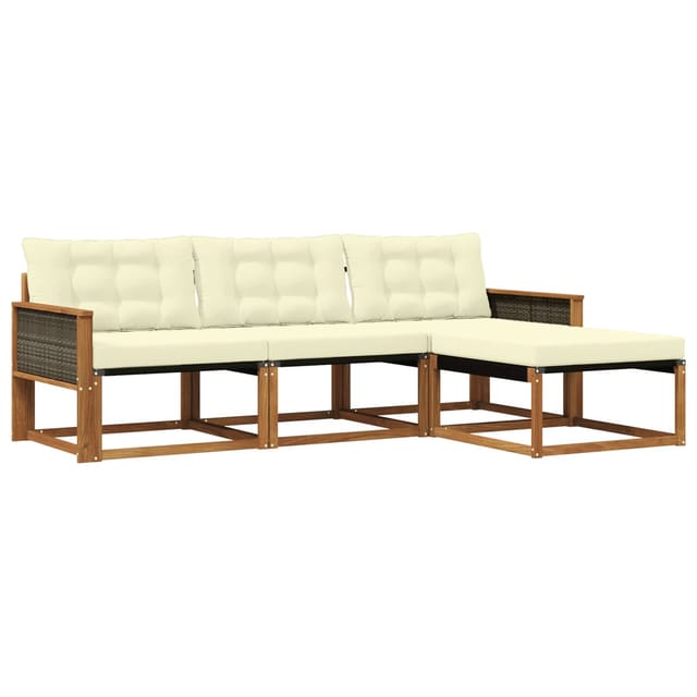 vidaXL Outdoor-Sofagarnitur mit Kissen 4 Stk Natur und Creme 3381338