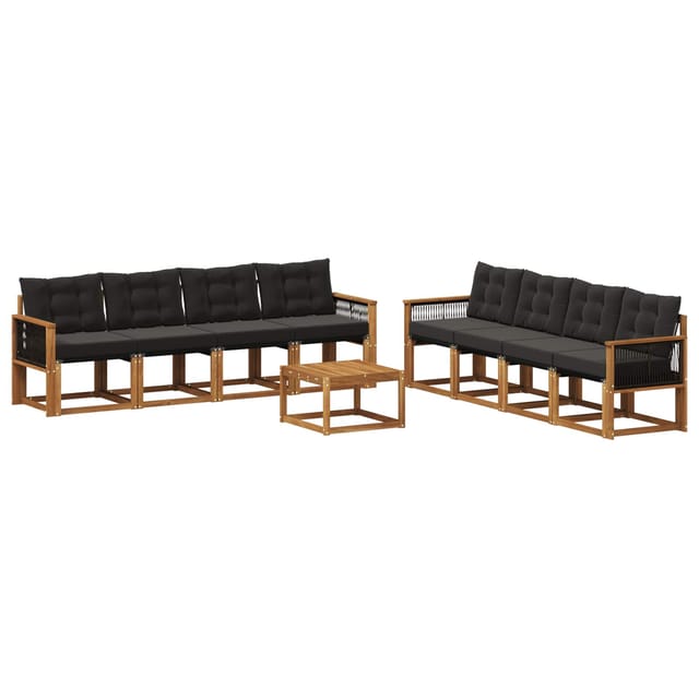 vidaXL Outdoor-Sofagarnitur mit Kissen 9 Stk Natur und Schwarz 3381856