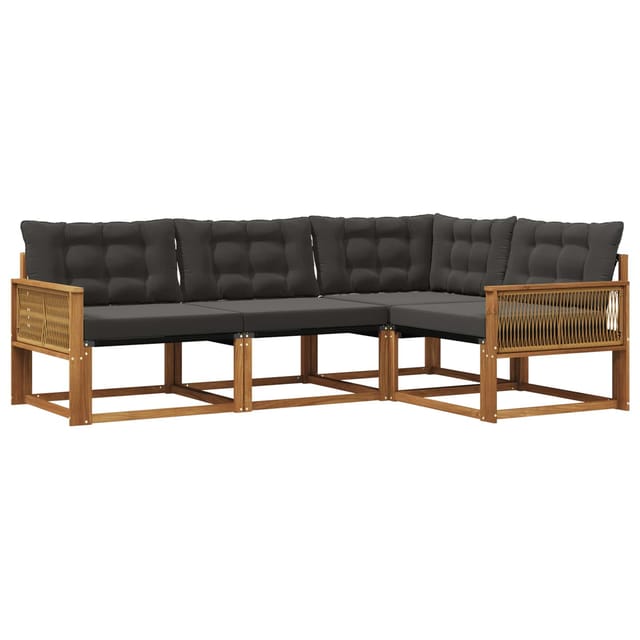 vidaXL Outdoor-Sofagarnitur mit Kissen 4 Stk Natur und Schwarz 3381396